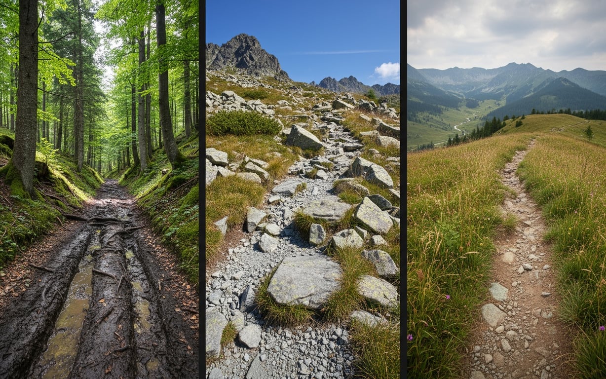 Comparație vizuală între diferite tipuri de teren montan pentru trail running